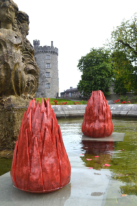 Ceramic water sculpture - 'Seeing Red' by Michelle Maher. Shown here at CONNECTED (2020) in Kilkenny Castle Gardens, Co. Kilkenny. Exhibition run by National Design & Craft Gallery. Inspired by patterns in nature, it was sculpted in a grogged clay body and high fired in an electric kiln to Cone 9. www.ceramicforms.com Social: @ceramicforms