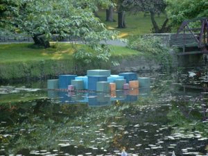 Award winning ceramic outdoor water sculpture The Age of Christ by Michelle Maher. Inspired by Thomas Kinsella poem 'Mirror in February'. The piece, consisting of 33 ceramic cubes, was installed in a pond in The National Botanic Gardens, Dublin and won a Sculpture in Context Award for a Work of Distinction in 2004. Later exhibited in the lake at Farmleigh House in the Phoenix Park. www.ceramicforms.com